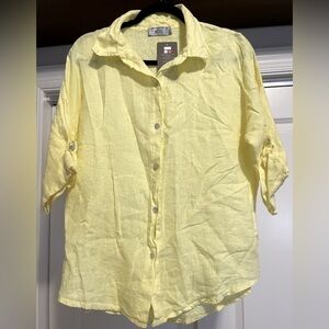 Yellow size small 3/4 sleeve linen button up top